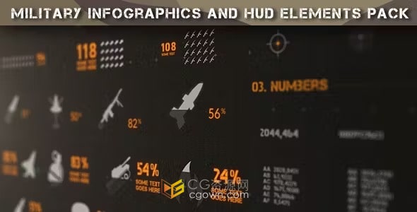 150个独特场景250+军事信息图表和HUD战争武器元素包-AE模板
