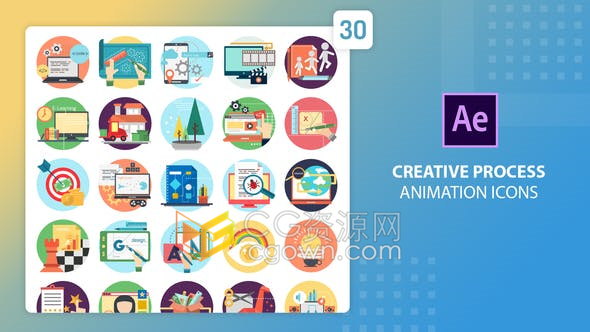 AE模板-30个创意动画图标演示文稿信息图表市场营销网络动画