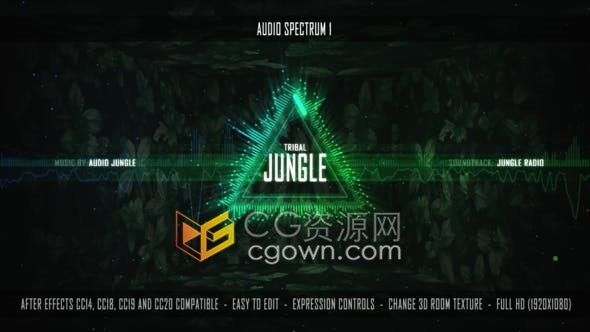 AE模板-音频频谱动画制作DJ音乐背景可视化波形霓虹灯动画背景