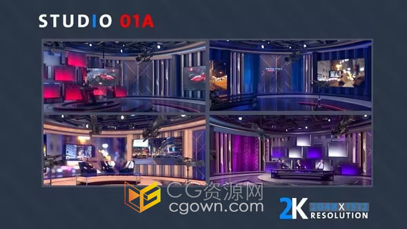 军事情报科学发现体育赛事脱口秀新闻演播室3d虚拟场景工作室-AE模板