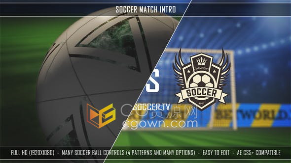 AE模板-足球比赛简介视频片头体育场草坪介绍球队动画节目包装