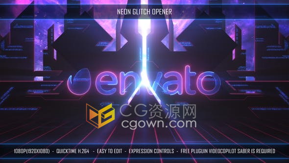 AE模板-VJ城市剪影霓虹灯光线场景动画LOGO视频片头制作