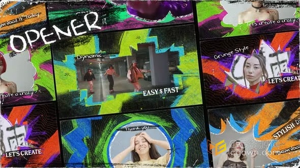 AE模板-彩色画笔笔刷效果时尚开场白Grunge Brush Opener