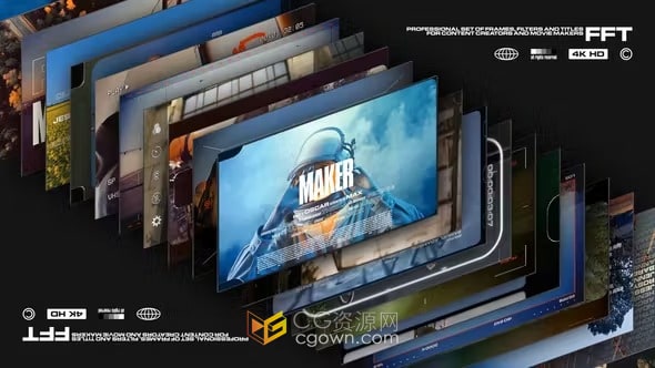 AE模板-专业框架滤镜效果叠加电影片名演职员表视频字幕