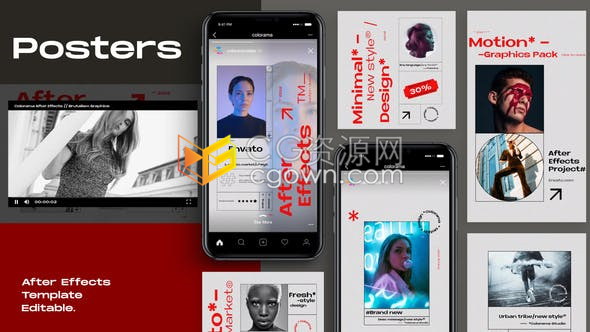 AE模板-社交媒体APP动态海报小视频27种不同动画效果
