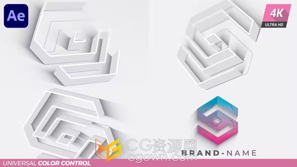 4K现代干净轮廓挤压生成3D标志动画-AE模板