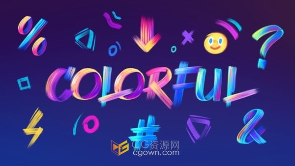 Paint Brush Typography Kit AE模板彩色笔刷画笔字母数字元素动画