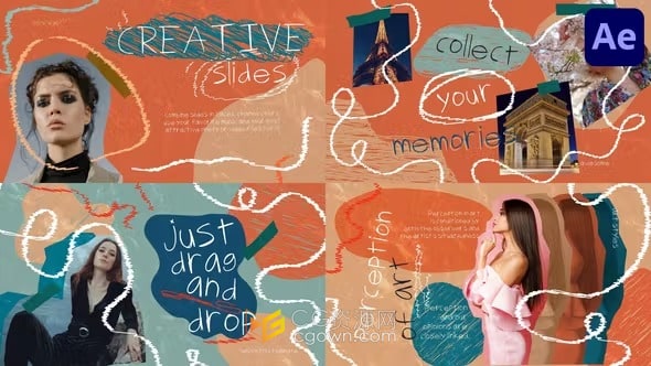 时尚创意涂鸦场景拼贴幻灯片艺术品牌广告-AE模板