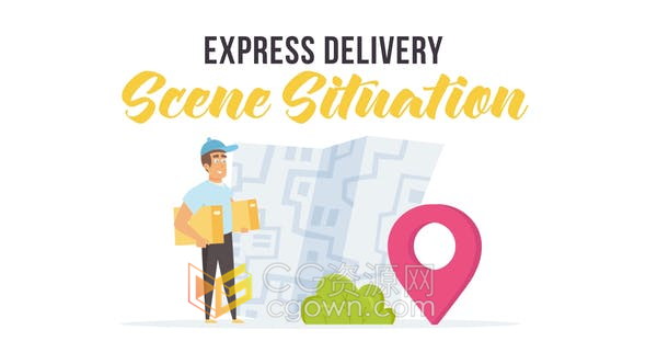 AE模板-快递交付服务介绍卡通人物图形动画效果视频制作