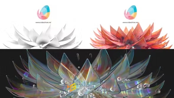 AE模板-水晶莲花绽放透明水珠动画水疗冥想瑜伽标志片头