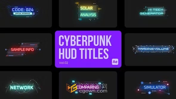 AE模板-赛博朋克风HUD技术动画标题