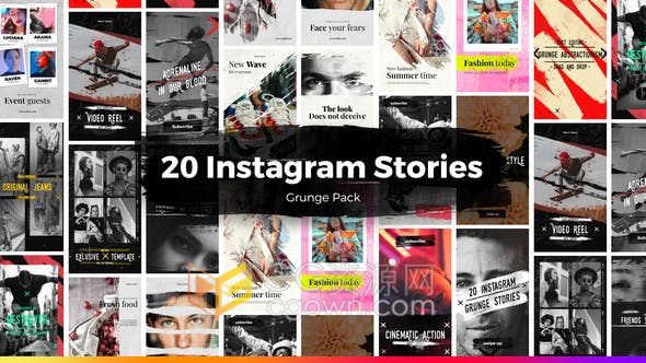 AE模板-20组笔刷动画效果小视频制作个人资料产品营销商店品牌服装运动广告