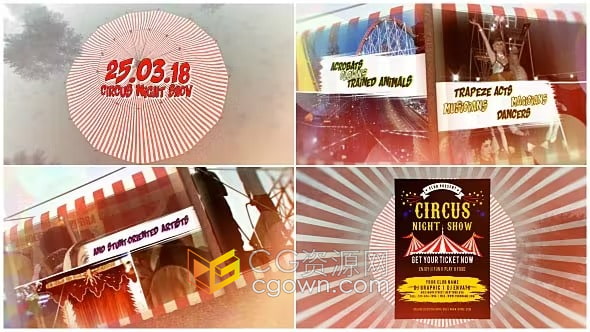 AE模板-马戏台表演杂广告喜剧街头艺术展览魔术师戏剧表演视频宣传海报