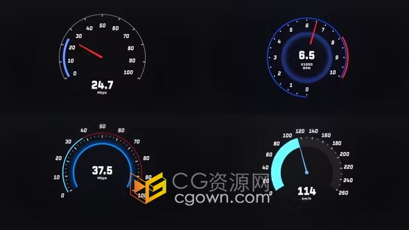 AE模板-各种汽车仪表板数字显示器仪表盘平显转速表和时速表信息图表