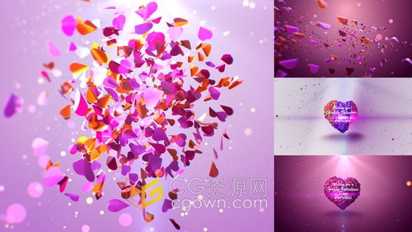 AE模板-心形蝴蝶飞舞动画制作情人节浪漫婚礼视频片头制作