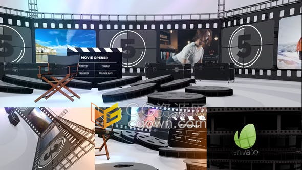 AE模板-电影设备拍板胶片舞台动画影视公司工作室宣传片头