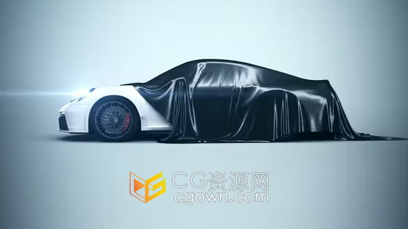 3d汽车布料丝绸掀开揭示保时捷车友会汽车俱乐部LOGO片头-AE模板
