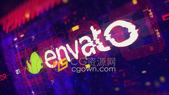 AE模板-彩色故障数字失真动画现代技术宣传LOGO片头视频