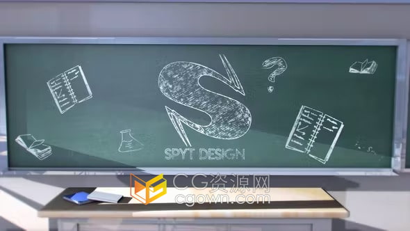 AE模板-教室场景黑板粉笔画标志School Logo