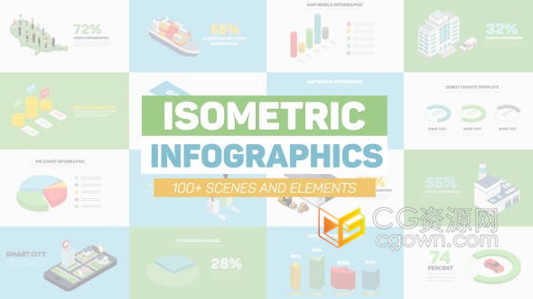 AE模板-Infographics三维效果等距扁信息图表数据统计分析动画