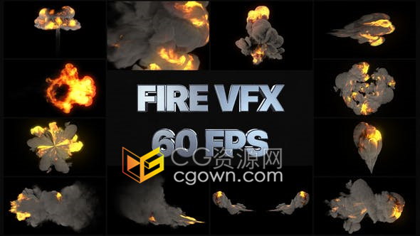 AE模板-12组4K分辨率火焰喷射烟雾动画特效VFX元素系列四
