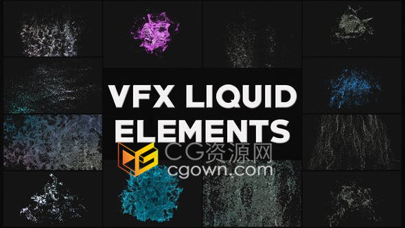 AE模板-12种4K分辨率液体水飞溅特效动画视觉效果VFX元素系列七