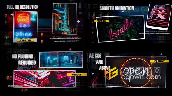 地摊经济夜市推广宣传片多彩故障幻灯片视频-AE模板