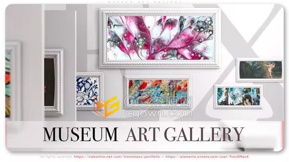 AE模板-现代逼真3D博物馆美术馆展览室艺术场景著名收藏品作品相册