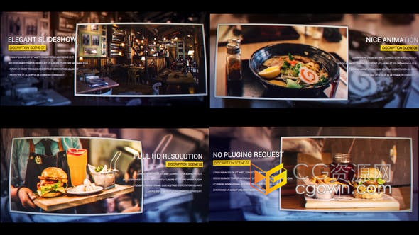 美食照片展示动画介绍夜市特色小吃幻灯片视频效果-AE模板