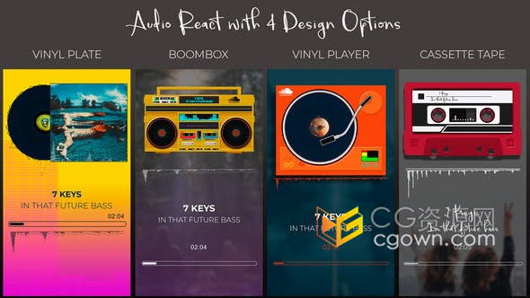 创意设计音乐专辑封面音频频谱可视化喇叭盒式磁带播放均衡器-AE模板