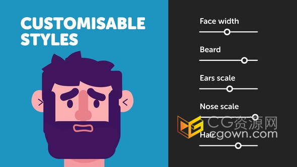 卡通人物角色自定义面部绑定MG动画制作-AE模板