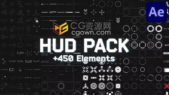 HUD Pack AE模板450多种不同科技HUD元素动画