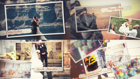 优雅婚礼视频相册制作浪漫展示照片动画效果幻灯片-AE模板