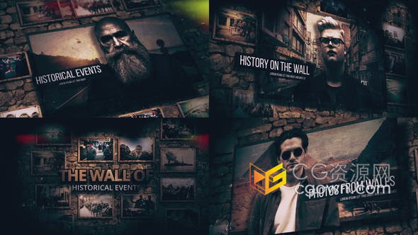 老旧砖块墙壁展示介绍历史照片动画复古视频相册制作-AE模板