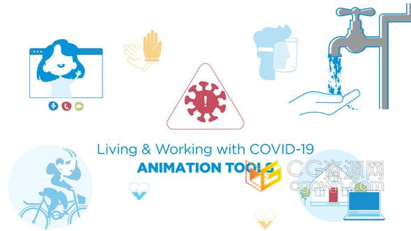 50+图标动画COVID-19冠状病毒图标健康与安全方面宣传-AE模板