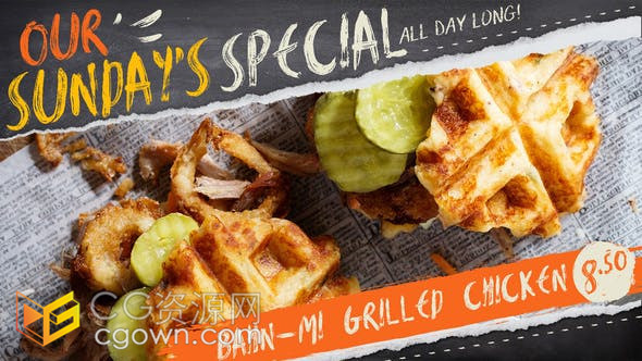 餐厅美味食物菜单纸张撕裂效果都市广告片AE模板