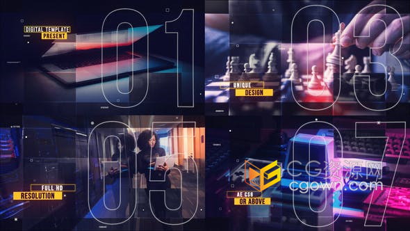 Digital Slideshow数字图形遮罩创意信息图科技公司宣传片视频制作-AE模板