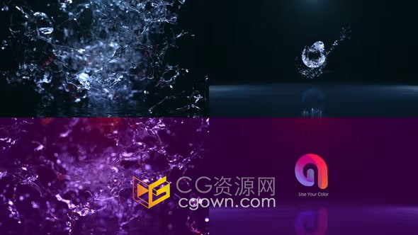 AE模板-大气清晰干净液态水标志动画Liquid Water Logo