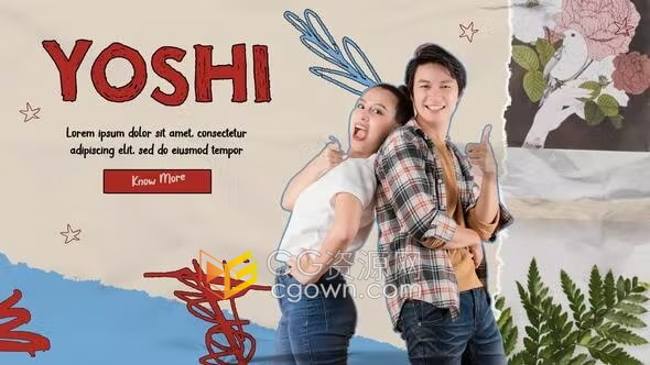 抽象手绘涂鸦水彩画风格皱纸撕纸动画时尚广告AE视频模板