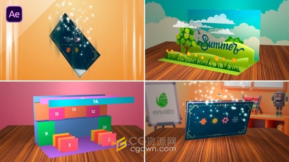 魔法弹出书精彩拼贴画制作节日贺卡神奇的邀请函儿童电视节目开场-AE模板