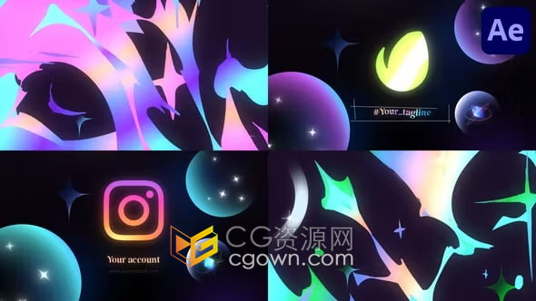 AE模板-多彩闪光标志卡通航天宇宙星系科学空间视频片头