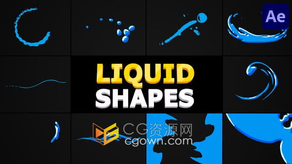 AE模板-Liquid Shapes 10组液体形状卡通水流体图形MG动画