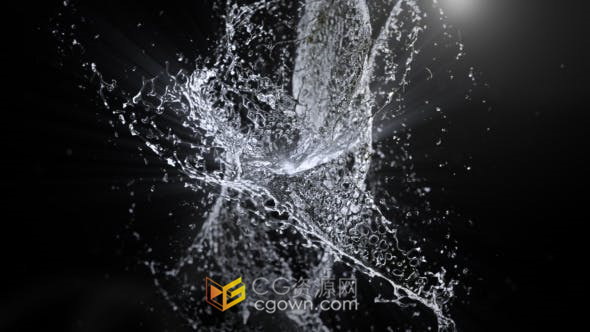 水飞溅水花动画演绎LOGO标志片头视频动画制作-AE模板
