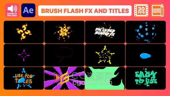 AE模板-Brush Flash FX Pack And Titles带音效