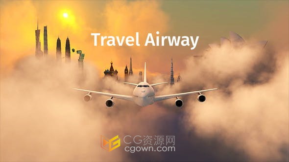全球旅游航空飞行天空介绍世界各地标志性建筑物动画视频片头-AE模板