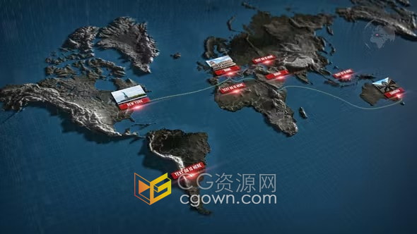 3D世界地图元素背景制作世界知名景点旅行路线导航视频AE模板