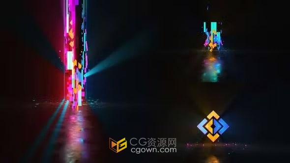 AE模板-下降的电子能量冲击波闪电效果快速LOGO动画