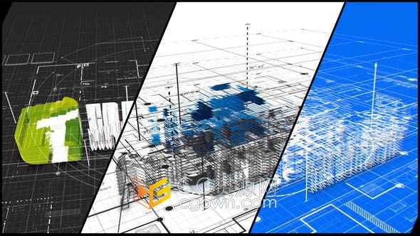 AE模板-建筑蓝图CAD设计平面绘图LOGO动画视频片头