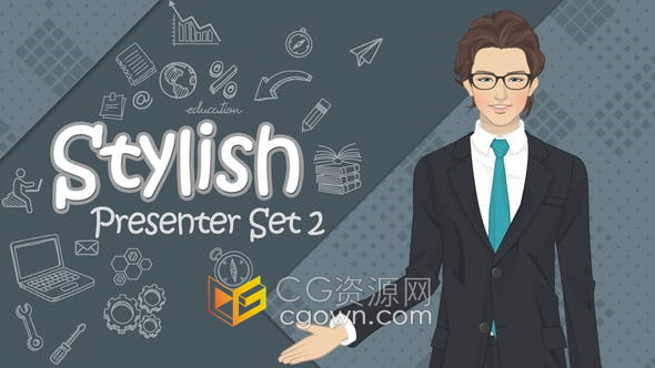 AE模板-唇形同步动画角色时尚卡通男主持人讲师在线课程视频制作