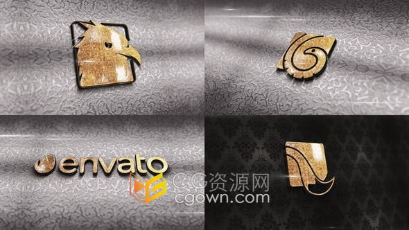 AE模板-精美雕刻时尚奢华金色3D标志动画视频LOGO片头